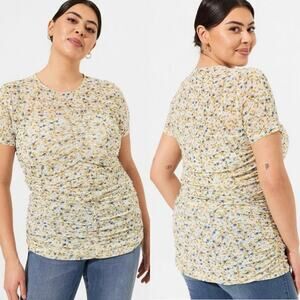 Torrid Stretch Mesh Crew Neck Ruched Top In Ditsy Floral Print Plus Size 3X
